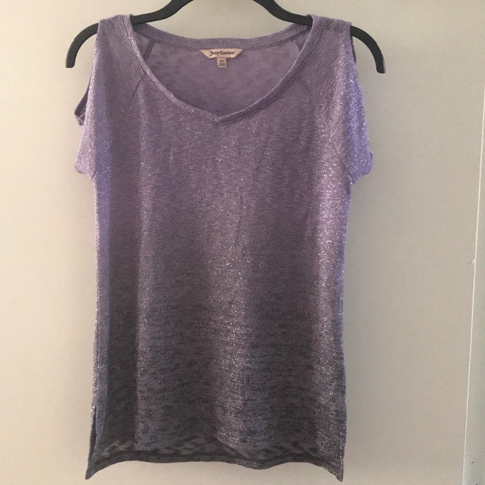 Juicy Couture glittery purple cold shoulder blouse